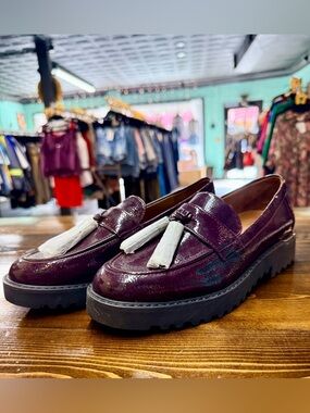 Franco Sarto Carolynn Patent Burgundy Tassel Lug Loafers